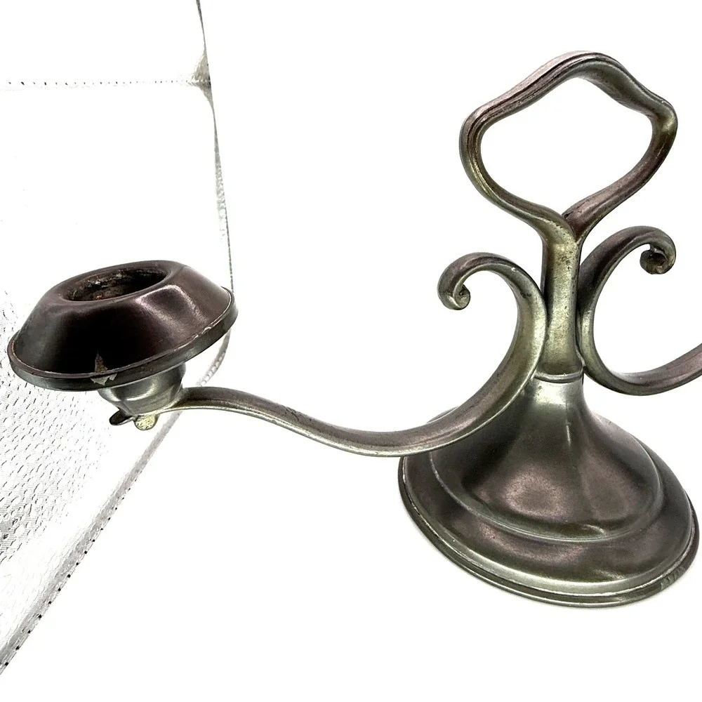 Vtg Trade Pewter S52 Ornate 2 Arm Candelabras Gothic 12